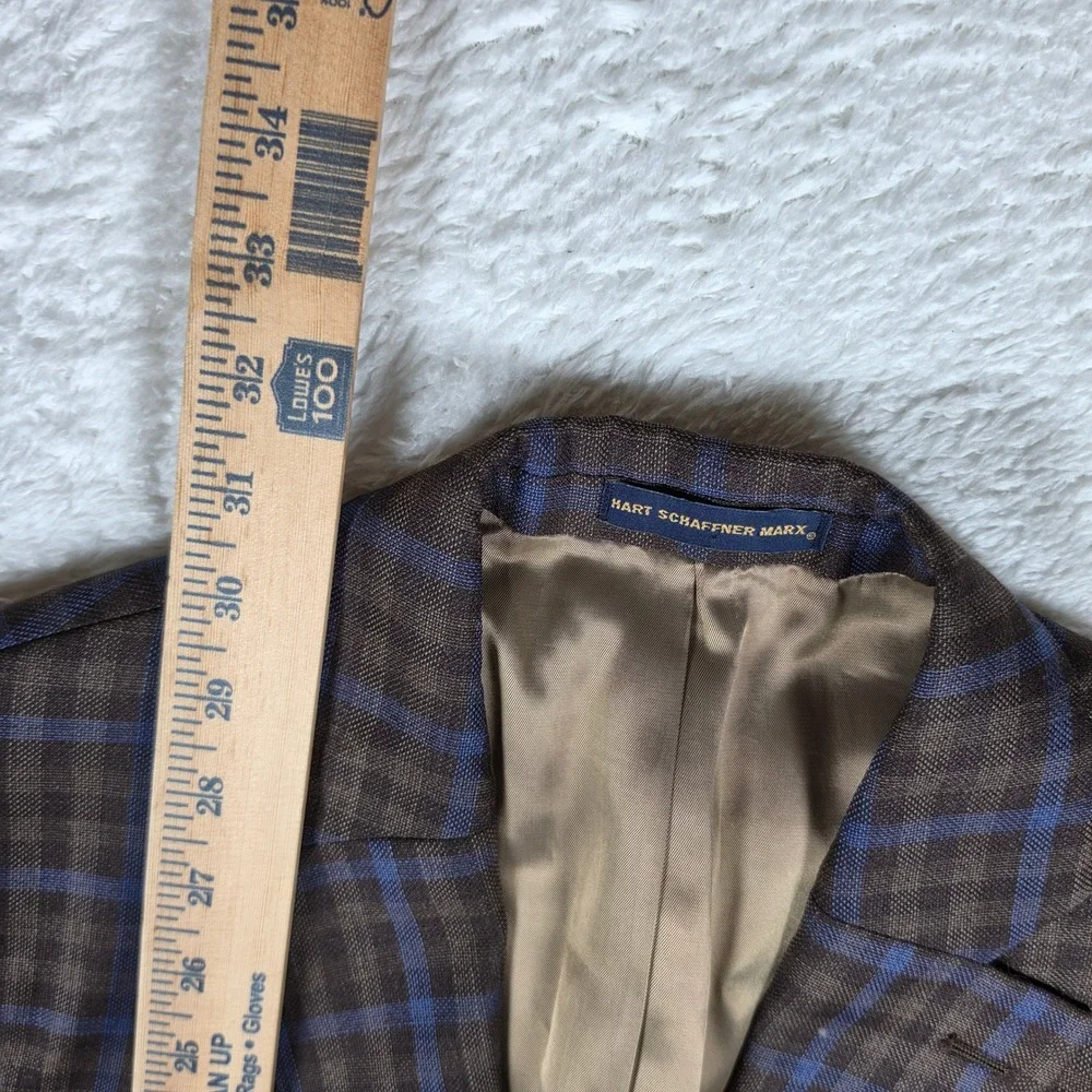 Hart Schaffner Marx Sport Coat Mens 38S Brown Blue Wool Plaid L/S Button up